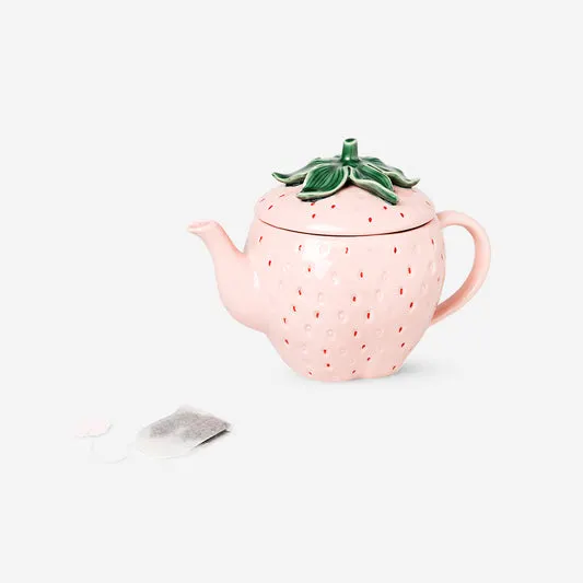 Pink strawberry teapot with lid