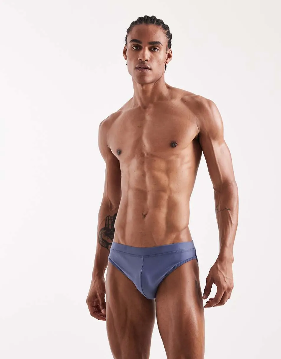 ASOS DESIGN swim briefs in steel blue