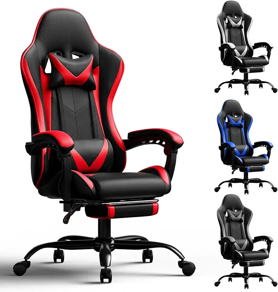 Gaming Chair, Ergonomic Computer Chair with Footrest Lumbar Support, Red