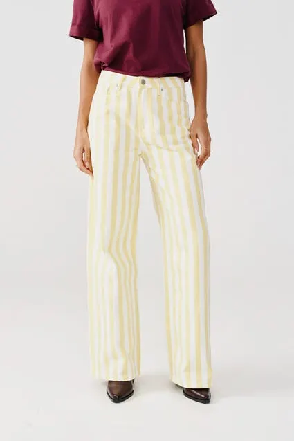 Jeansbroek met wijde pijpen en strepen - MAE