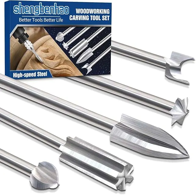 Wood Carving Drill Bits Set Compatible with Dremel Rotary Tool 5Pcs Engraving Drill Bits Woodworking Tool Accessories with 1/8” Shank for DIY Carving Engraving Grinding Drilling Micro Sculpture
