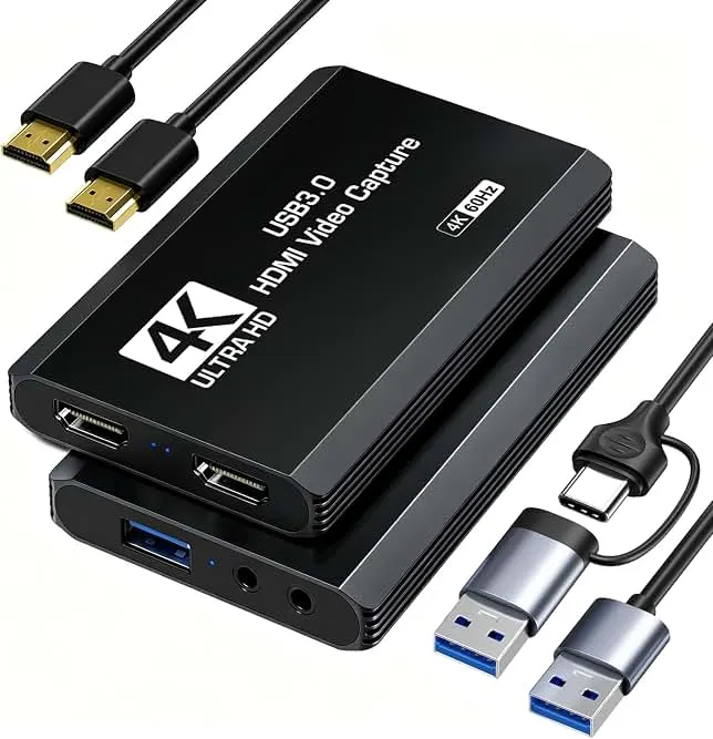 XIIXMASK USB 3.0 HDMI Capture Card, 4K60FPS Capture with Pass-Through | Dual-Port USB-A/USB-C for 4K60FPS & 1080P 120FPS Game Capture & Streaming. For PS4/5, Xbox, Switch 1/2, PC, Mac & Camera