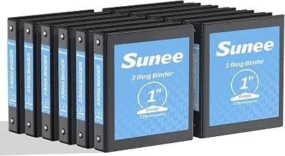 SUNEE 3 Ring Binders 1 Inch 12 Pack, Clear View Three Ring PVC-Free (Fit 8.5x11 Inches) for School or Office Supplies, Black SUNEE 3 Ring Binders 1 Inch 12 Pack, Clear View Three Ri…