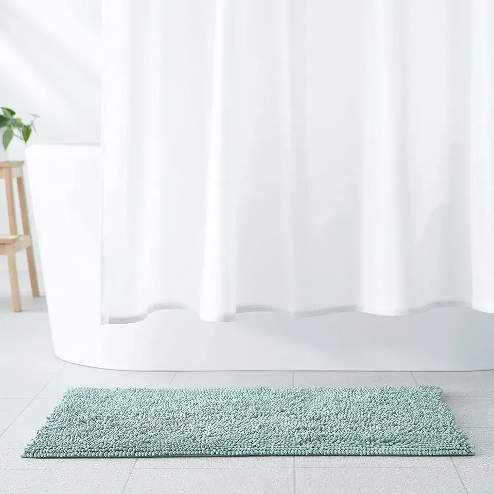 Amazon Basics Bathroom Rugs, Extra Soft Absorbent Shag Bath Rugs, Non-Slip, Quick Drying, Machine Washable, Plush Comfort for Bathroom Floor, Tub and Shower, 21" x 34", Seafoam Green