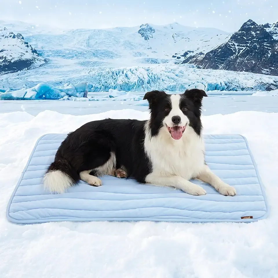 ZOMISIA Cooling Mat for Extra Large Dogs XL - Thin Portable Pet Cooling Pad, Breathable and Washable Cool Fiber with Non-Slip Bottom, Outdoor Use for Summer, 44x32, Blue