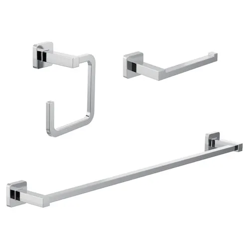 Bolt Chrome 3-Piece Bathroom Accessory (Paper Holder, Towel Ring, and 24-inch Towel Bar)