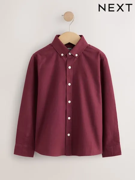 Burgundy Red Long Sleeve Brushed Oxford Shirt (3-16yrs)