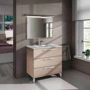 Mueble de baño con lavabo Athena Roble 80x45 cm con 3 cajones