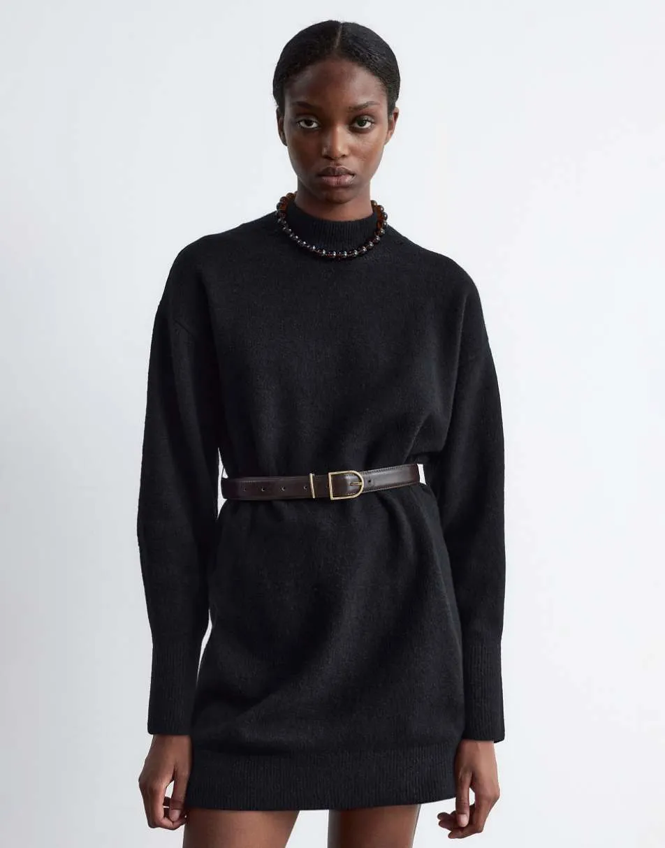 & Other Stories belted knitted dress in black