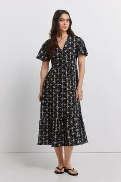 Vestido midi camisero estampado lino