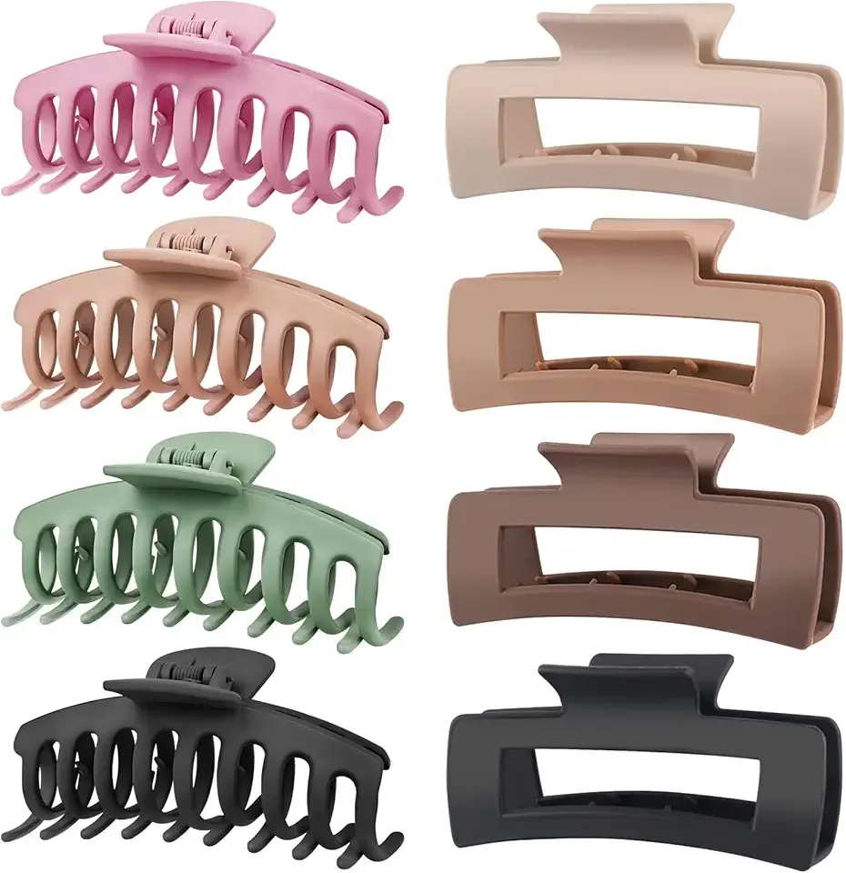 TOCESS 8 Pack Big Hair Claw Clips for Women Large Claw Clip for Thin Thick Curly Hair 90's Strong Hold 4.33 Inch Nonslip Matte Jumbo Hair Clips (8 Pcs)