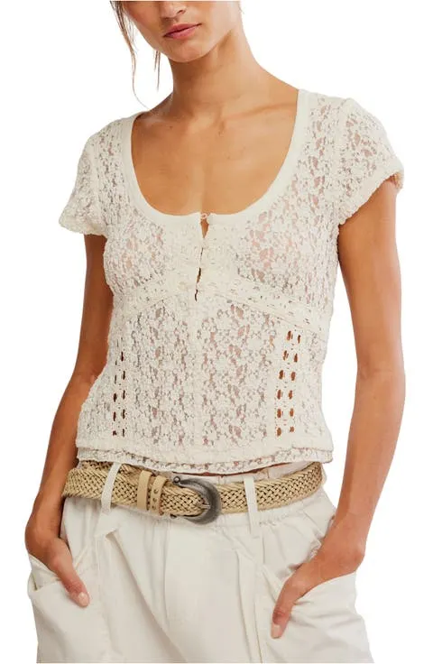 Claro Semi Sheer Lace & Tulle Top