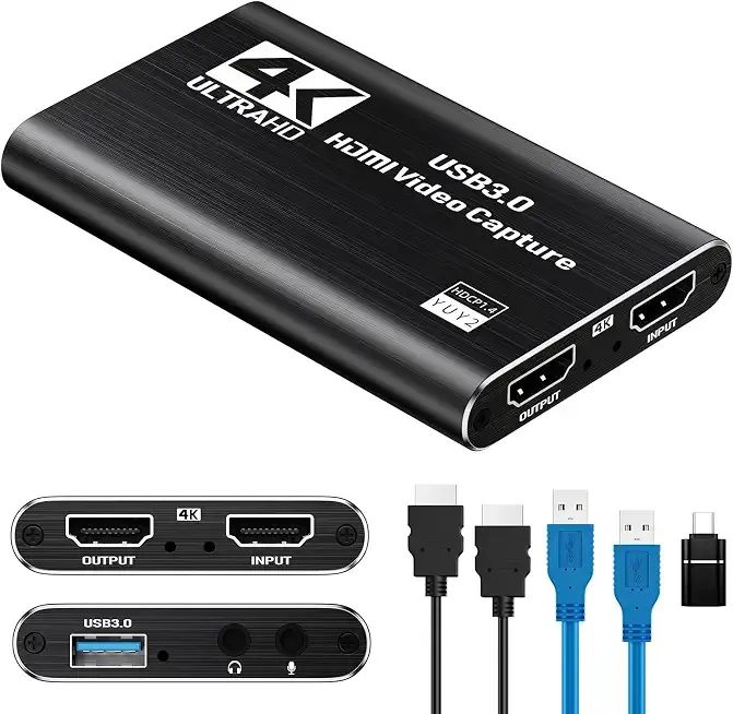Papeaso USB 3.0 HDMI Capture Card, 2K30 FPS Capture with 4K Pass-Through | 2K30FPS/1080P60 capture & streaming with ultra-low latency 4K pass-through. for PS4/5, Switch 1/2, Xbox, PC, Mac & camera.