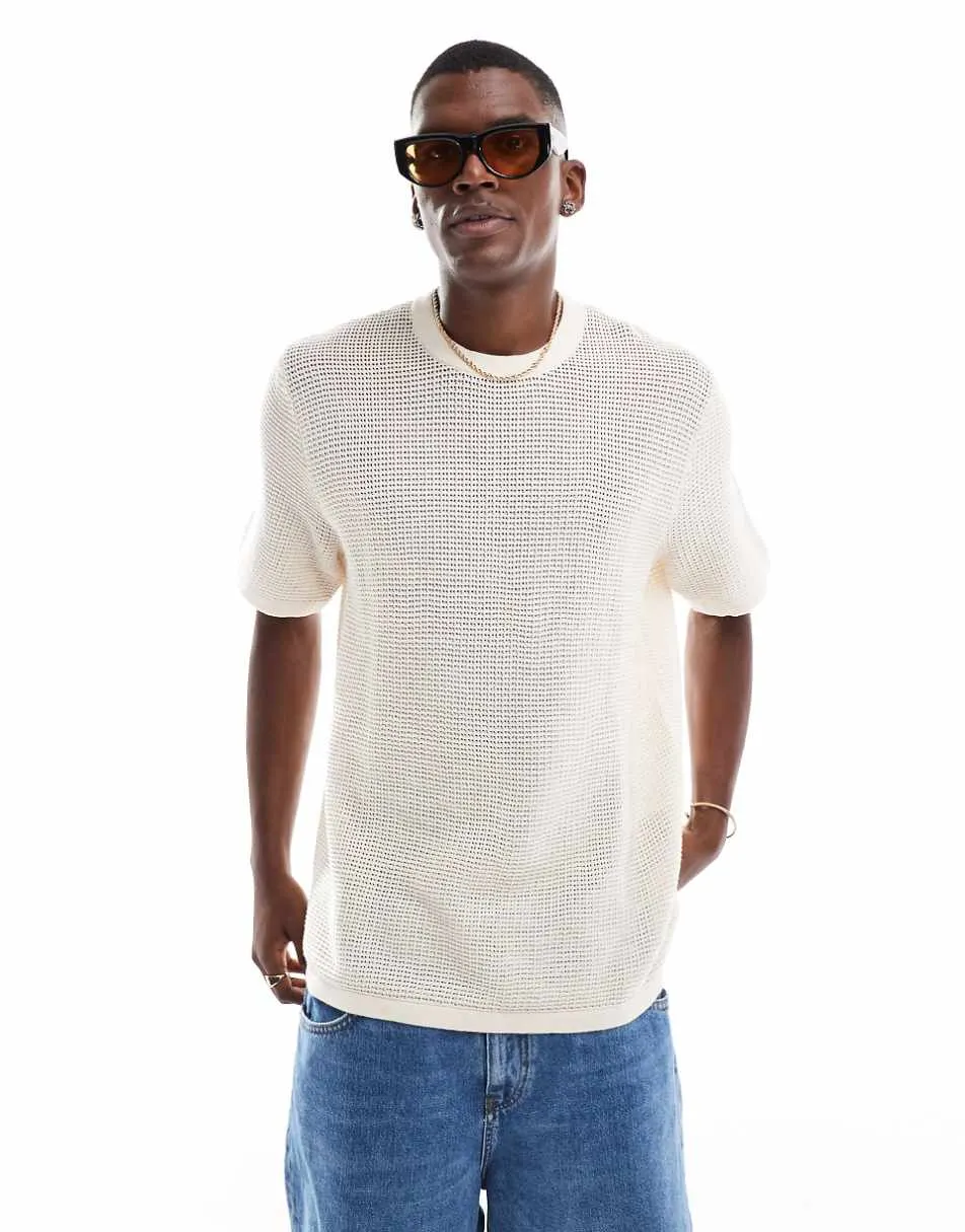 Jack & Jones crochet t-shirt in beige