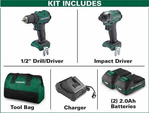 Masterforce® Ultra Compact 20-Volt Brushless Cordless 1/2" Drill & 1/4" Impact Driver Combo Kit