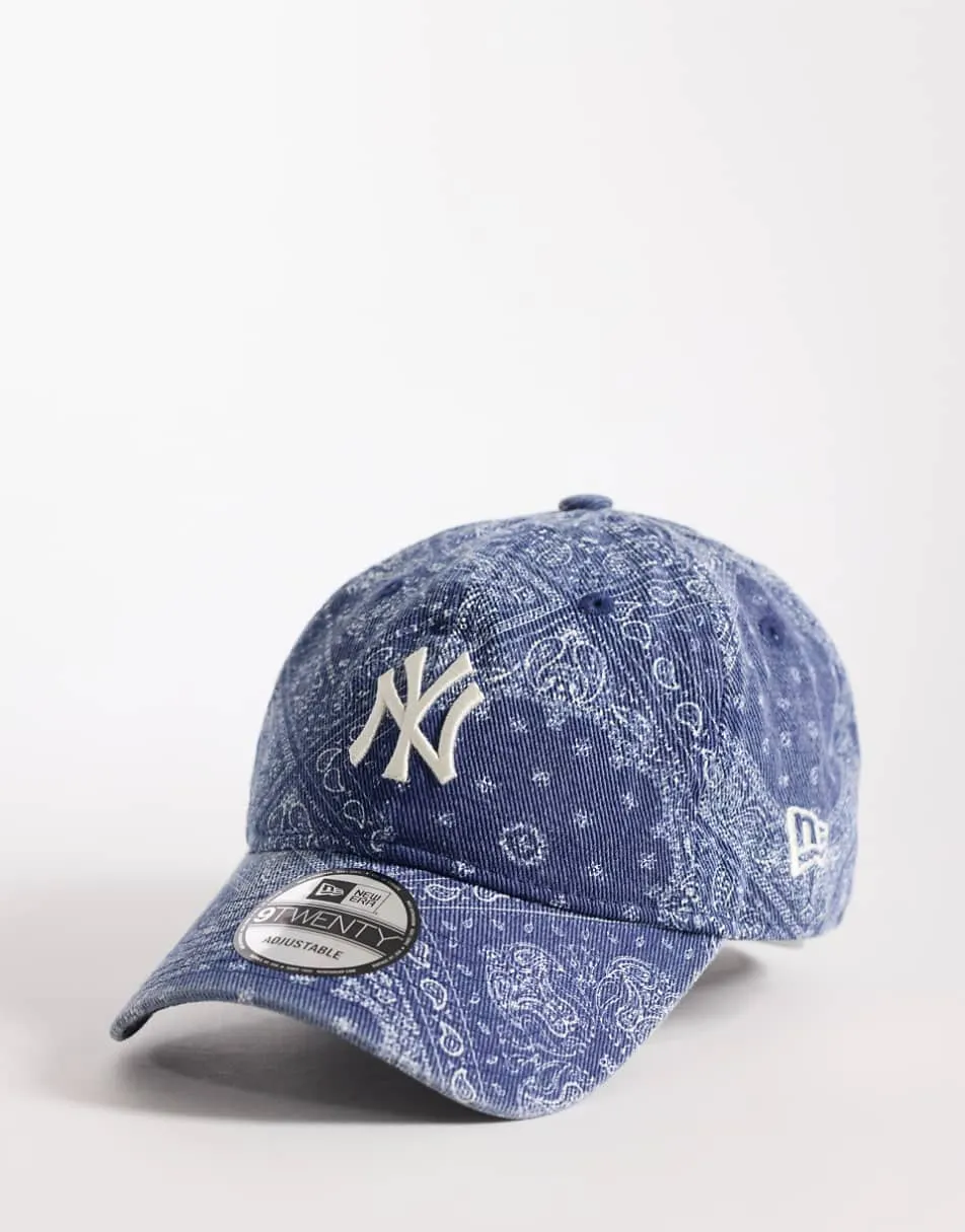 New Era NY Yankees 9twenty washed denim paisley print in navy
