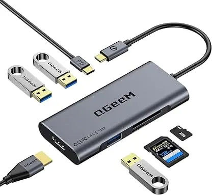 USB C Hub, QGeeM USB 4k to HDMI Adapter, 7 in 1 USB-C…