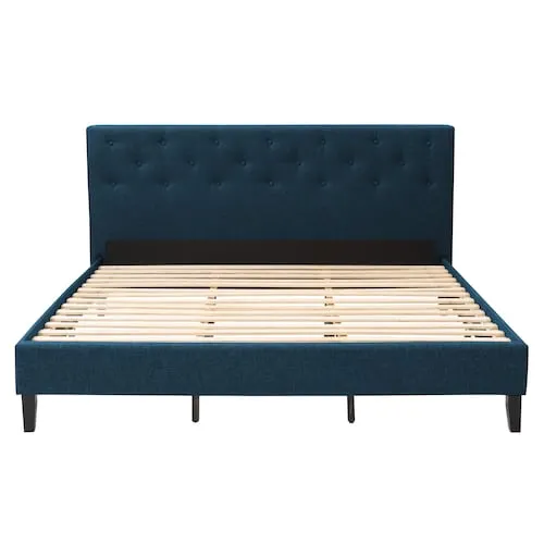 Nova Ridge Ocean Blue Button Tufted Upholstered King Bed