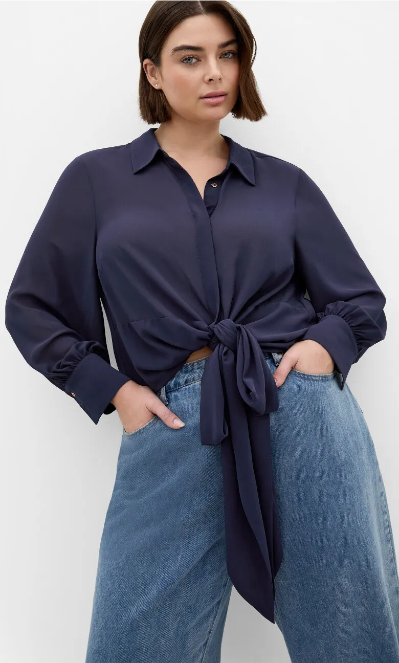 Jane Tie Hem Shirt - navy