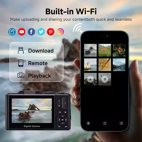 75MP Digital Camera for Photography 5K 18X Digital Zoom Vintage Vlog Video Recorder For YouTube 180° Flip Screen Selfile WiFi