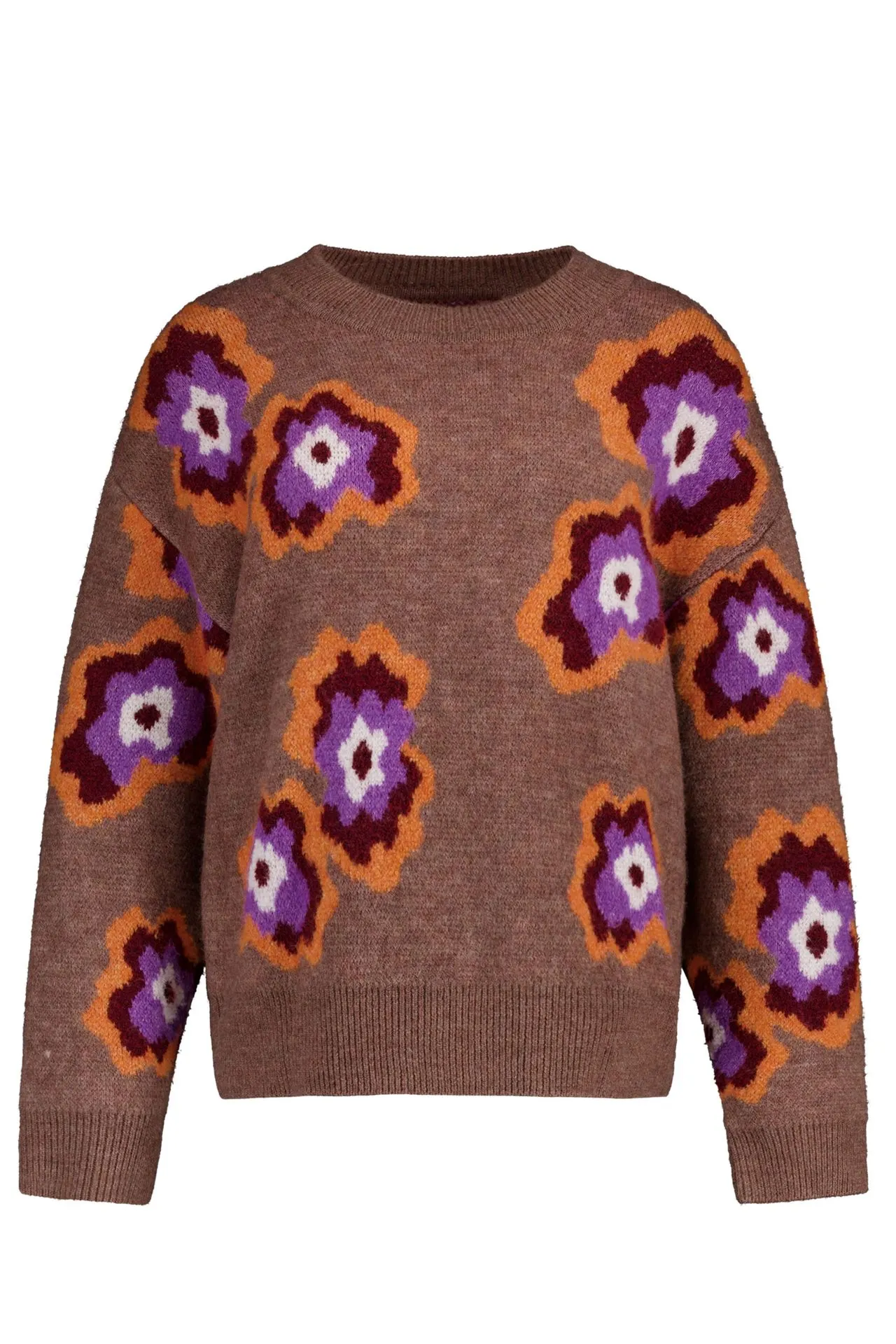 Taupe trui met bloemen