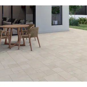 Carrelage extérieur grès cérame émaillé 60,5 x 60,5 cm CASTELLO greige aspect pierre