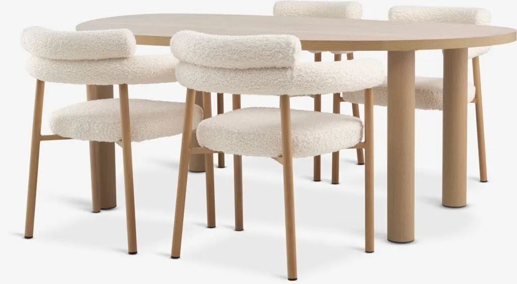 RAVNSBJERG Tavolo L200 cm rovere caldo + 4 BREUM col. avorio