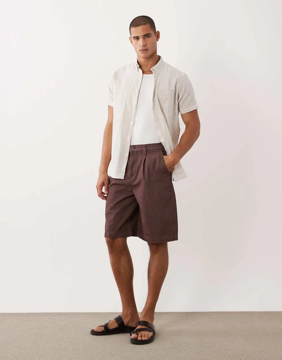 ASOS DESIGN loose denim jorts in brown wash with pleats