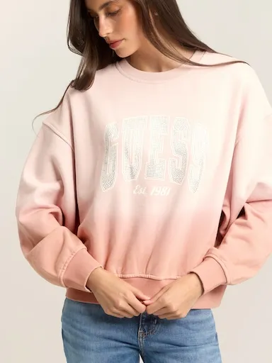 Guess College Sweatshirt In Pink And Satin Rose