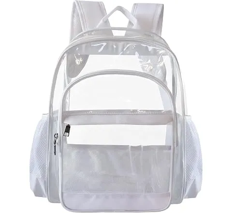 GiMiUiTo Clear Backpack,Heavy Duty Clear Bookbag See Through Backpack Large Clear Bag for School College Work Travel Security,White