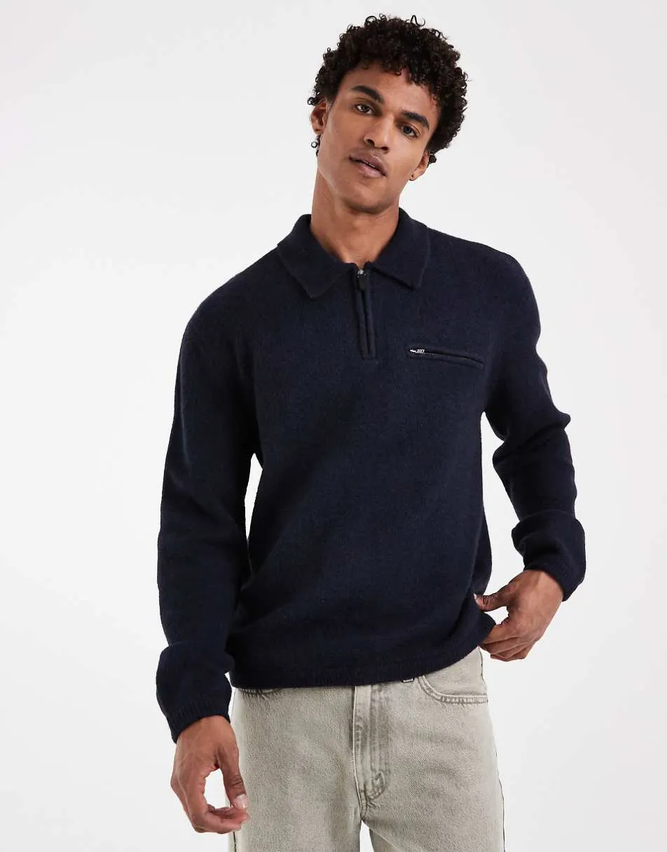Levi's collared half zip knitted jumper in navy
