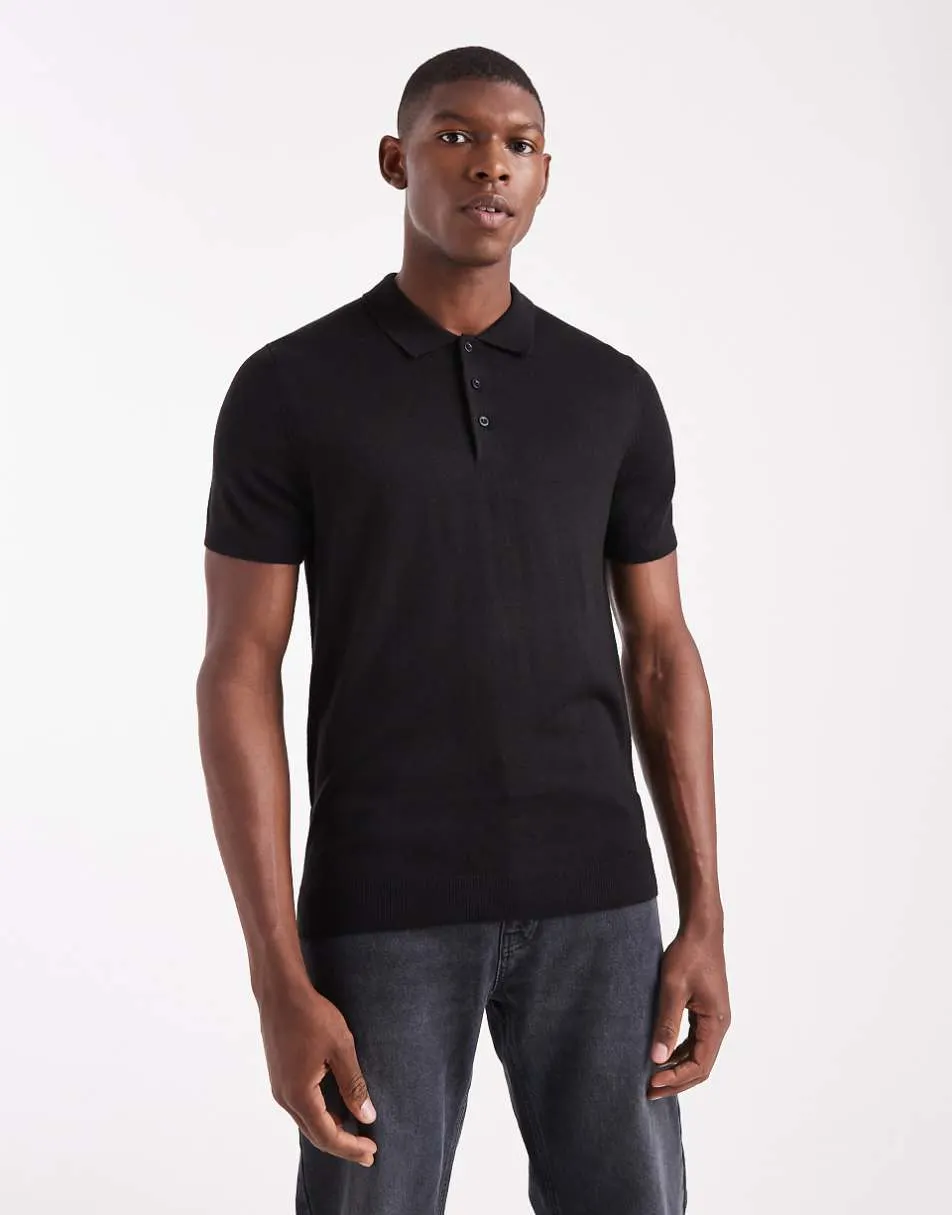 New Look knitted polo in black