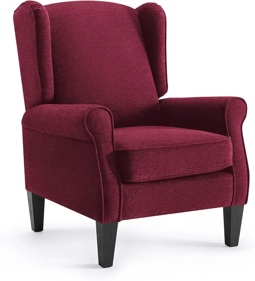 Dark Red Accent Chairs, Bedroom Burgundy Reading Chairs in Fabric, Elegant English Sidechair with Wing Back, Classic Modern Living Room Armchairs Sillas para Sala
