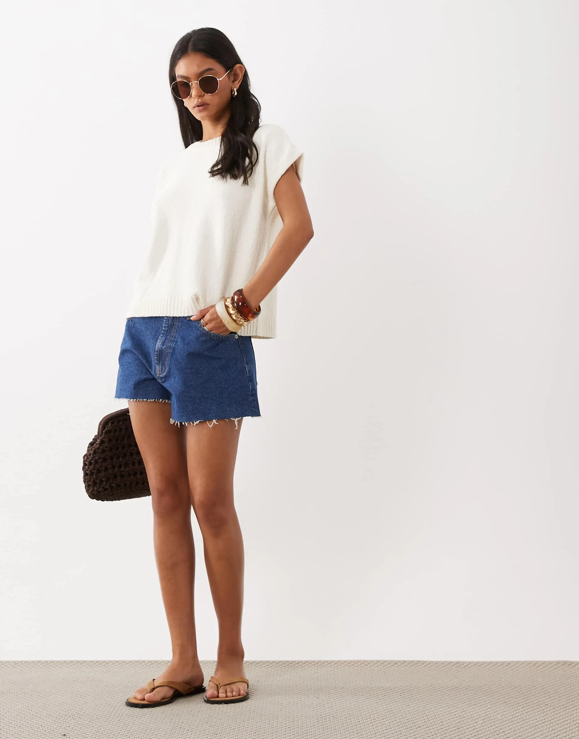 ASOS DESIGN crew neck slub sleeveless top in cream