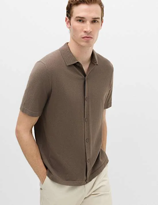 Poloshirt aus reiner merzerisierter Baumwolle in Strickoptik