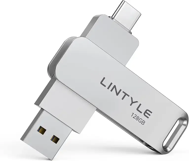 128GB External SSD Flash Drive Dual Drive Up to 450MB/s | 3.2 Gen1 High Speed External Hard Drive, Metal Housing, Swivel Design, Dual USB-C & USB-A Jump Drive