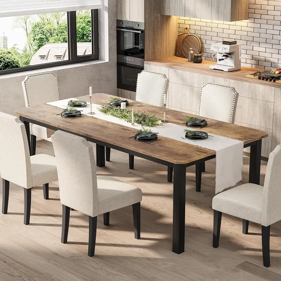 Garvee 78.7 Inch Industrial Dining Table for 6-8 People, Large Dinner Kitchen Tables with Sturdy Metal Frame, Multi-Use for Dining Room Living Room Indoor Restaurant Office Desk (Only Table)