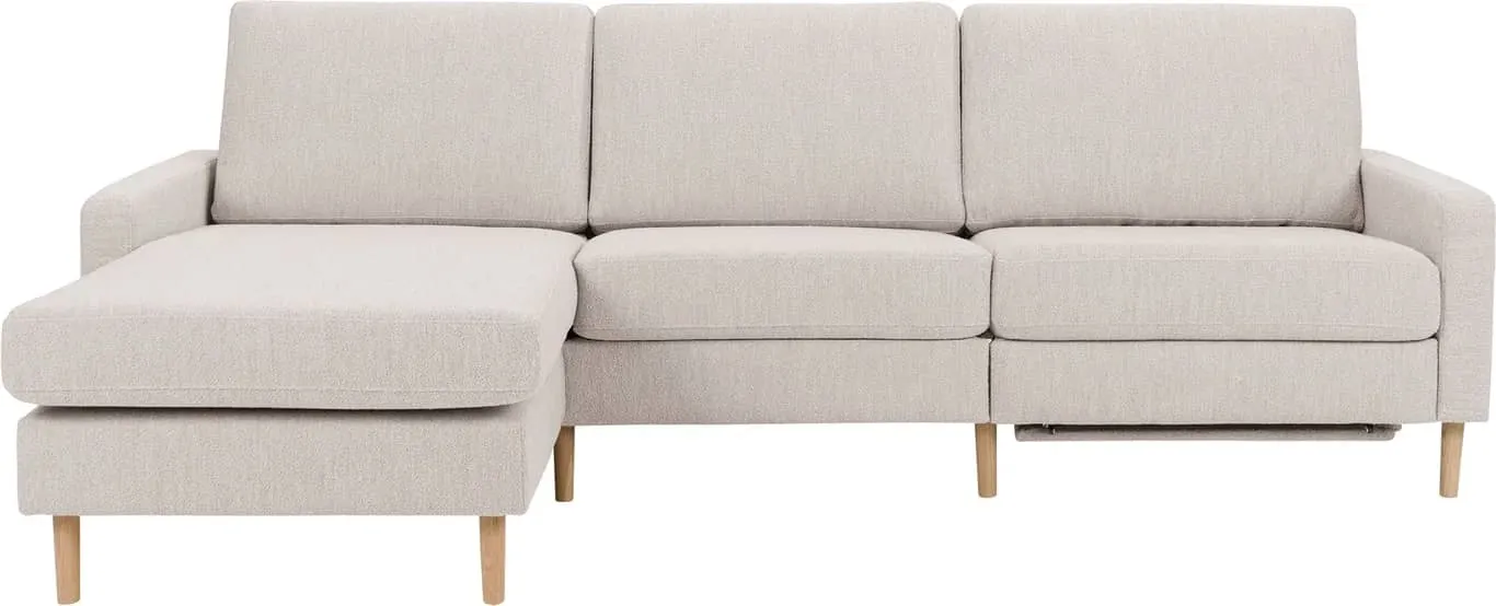 Sone høy 3 seter med sjeselong Modulsofa. Sjeselong + 1 seter + elektrisk recliner, stoff 321/11 Alpine beige