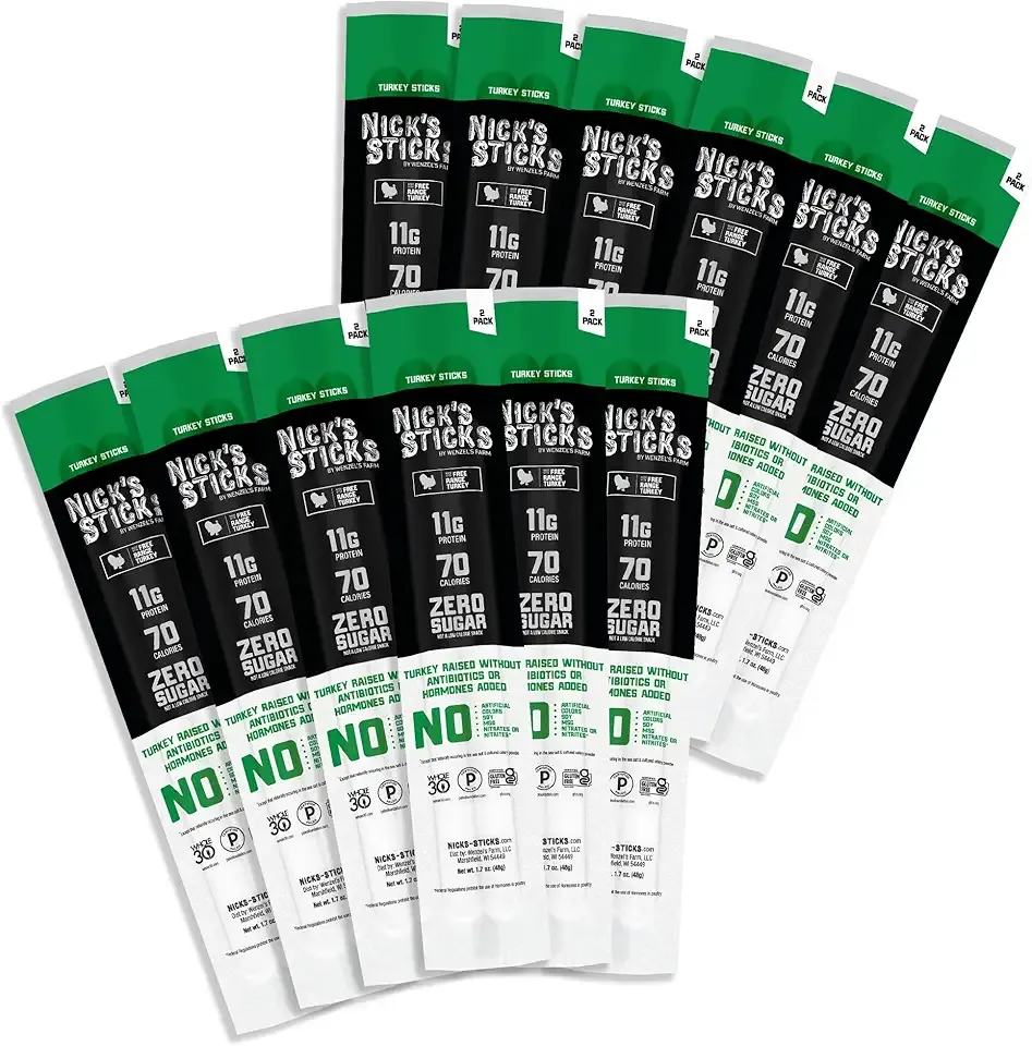 Nick's Sticks Clean & Balanced Free Range Turkey Snack Sticks | Made in the USA | Gluten Free | Paleo, Keto, Whole30 Approved | No Soy, Antibiotics or Hormones (12 – 1.7oz. Packs of 2 Sticks)