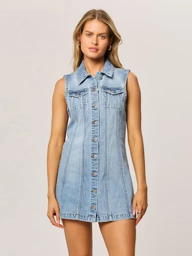 RES X ABRAND Button Up Dress In Light Vintage