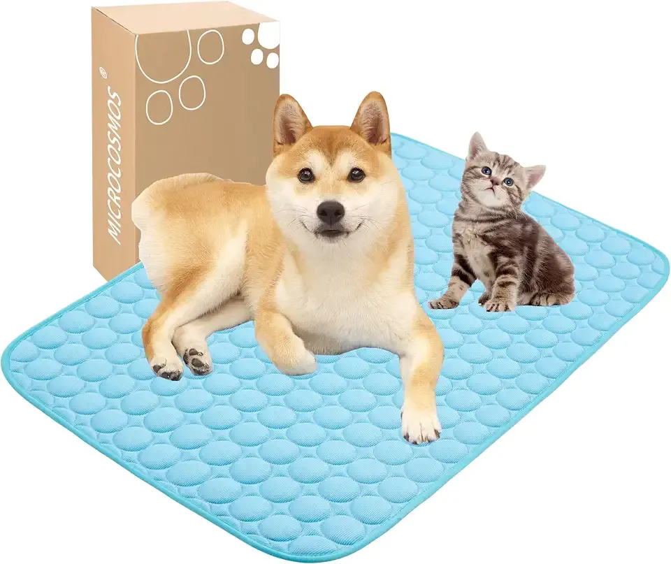 MICROCOSMOS Summer Cooling Mat & Sleeping Pad- Water Absorption Top, Materials Safe, Easy Carry, EZ Clean. Keep Cooling for Pets, Kids and Adults.(Blue, 28" x 22")