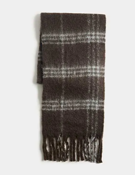 Chunky Checked Scarf with Wool