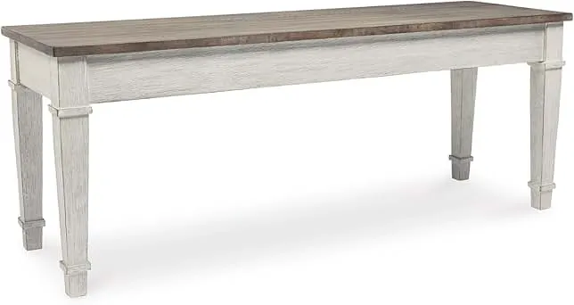 Signature Design by Ashley Skempton Farmhouse Storage Bench, Distressed Finish, Seat With Hidden Storage, Wood, 48" W x 15" D x 18.5" H, White & Light Brown