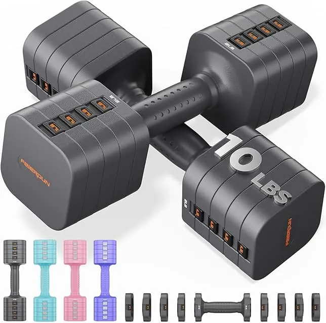 FEIERDUN 5-in-1 Adjustable Dumbbell Set of 2, 12LBS/20LBS Hand Weights for Women, Men, 1s-Adjust Dual-Stable Dumbbell Set for Women Home Gym & Outdoor