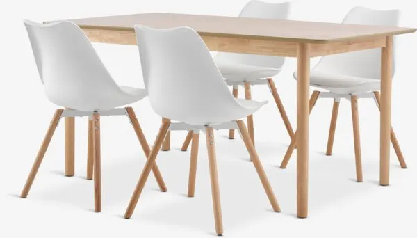 NORDENSKOV L160/240 naturel eiken + 4 KASTRUP wit