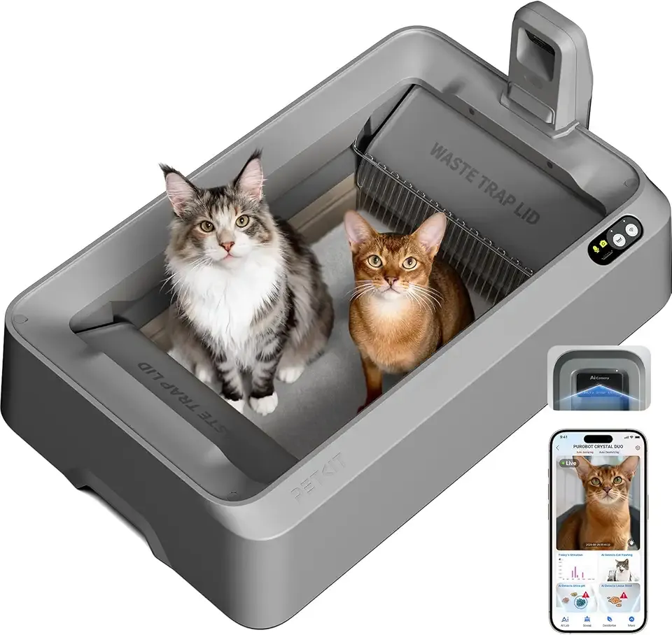 PETKIT Open-Top & AI Camera Self Cleaning Cat Litter Box, Urinary Health Monitor Automatic Cat Litter Box, Smart Robot with 2-Way Raking/5G WiFi/Safety Sensors/Odor Control for Multiple Cats (Grey)