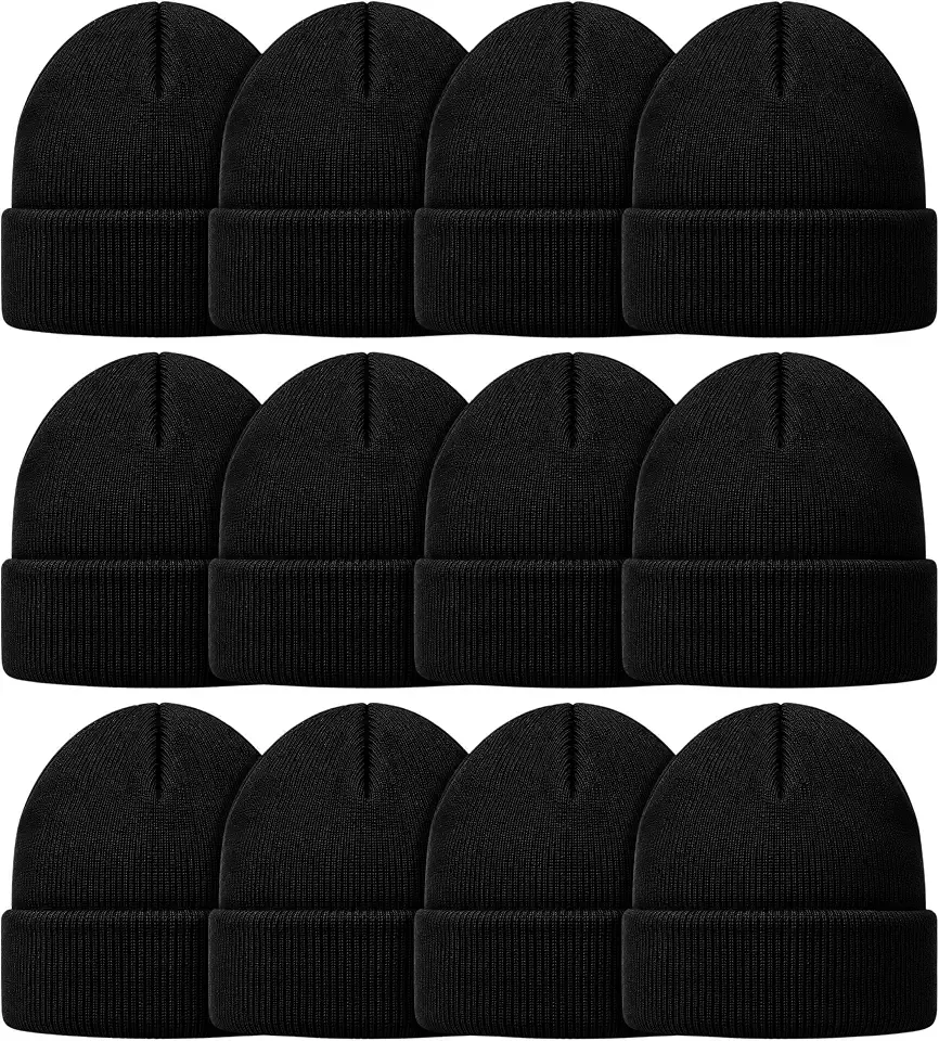 12 Pack Winter Beanie Hats for Men Women, Warm Cozy Knitted Cuffed Skull Cap, Wholesale