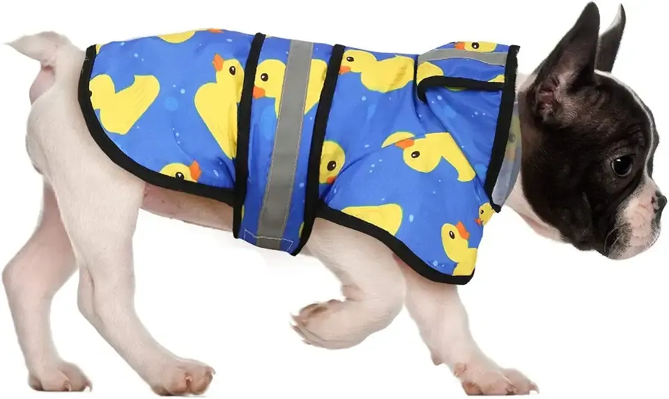HDE Dog Raincoat with Hood & Leash Hole S-XL Dog Rain Jacket Ducks M | Hooded Rain Coat, Reflective Safety Strip, Water Resistant, Easy On/Off, Good for Pets, Small Medium & Extra Large Dog Breeds