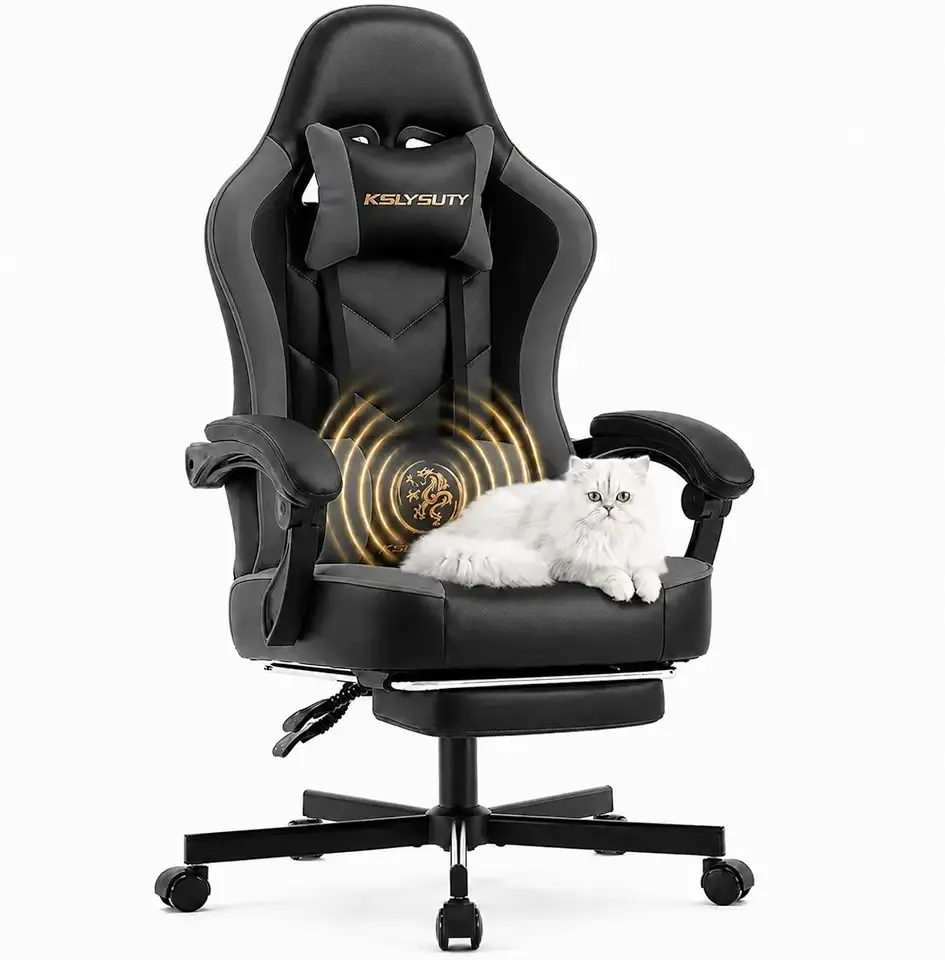 Desk Computer Gaming Chair - High Back Ergonomic Office Chair with Footrest and Lumbar Support, Swivel Comfy Home Gamer Video Game Chairs with Pocket Spring Cushion for Adults (Grey Leather)