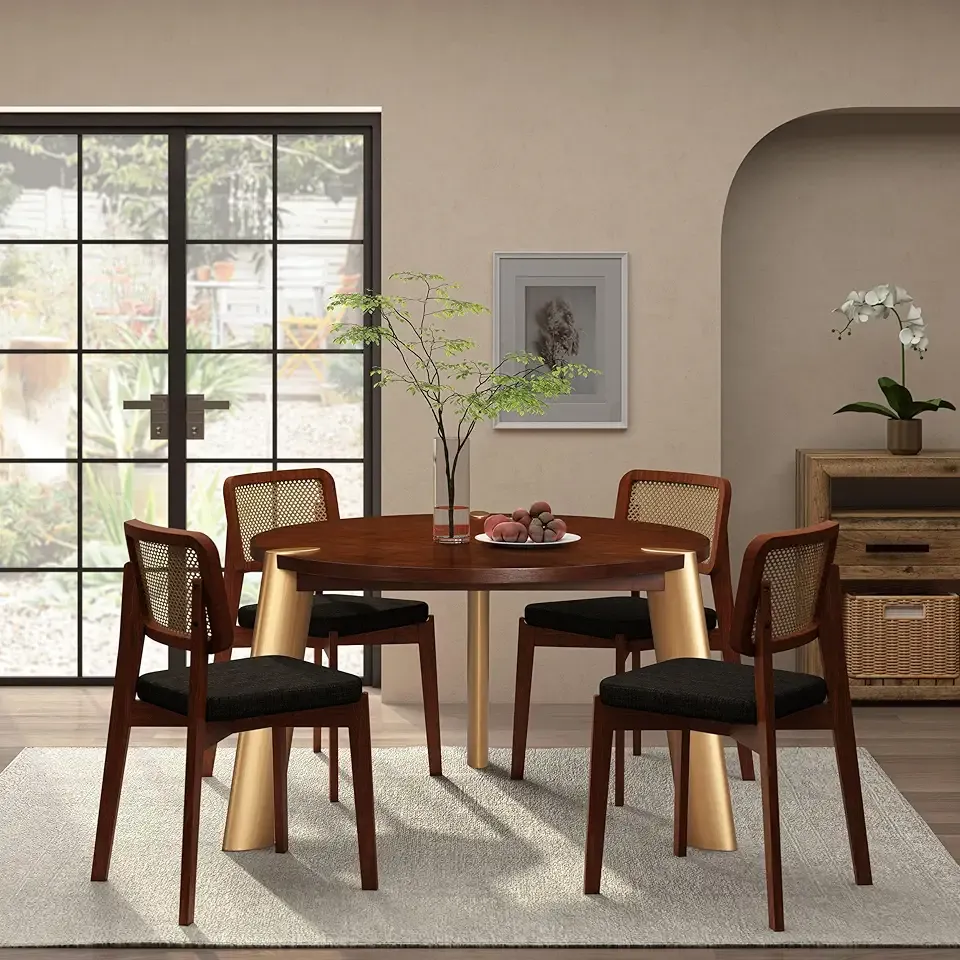 NTC Tribase 47 Inch Modern Design, Round Dinner Table for Dining Room, Living Room Furniture, Effortless Assembly, Dark Walnut